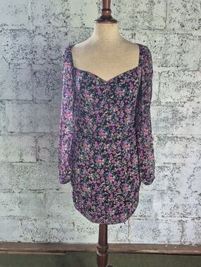 All in Favor Black Floral Long-Sleeve Sweetheart Mini Dress